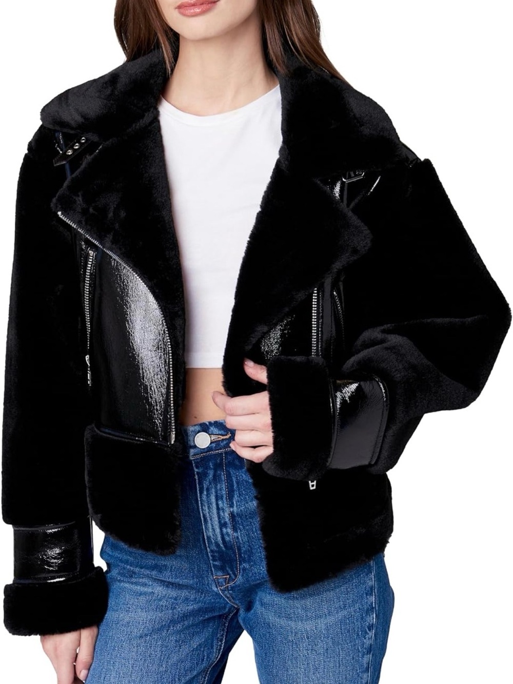 BLANKNYC Womens Vegan Leather Bonded Moto Jacket Night Owl Medium New